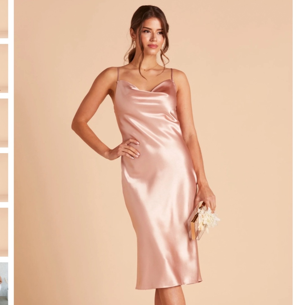 Birdy Grey Lisa Satin Midi Dress - Rose Gold, S